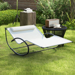 Double Rocking Sun Lounger  With Armrest And Headrest Pillow | Beige