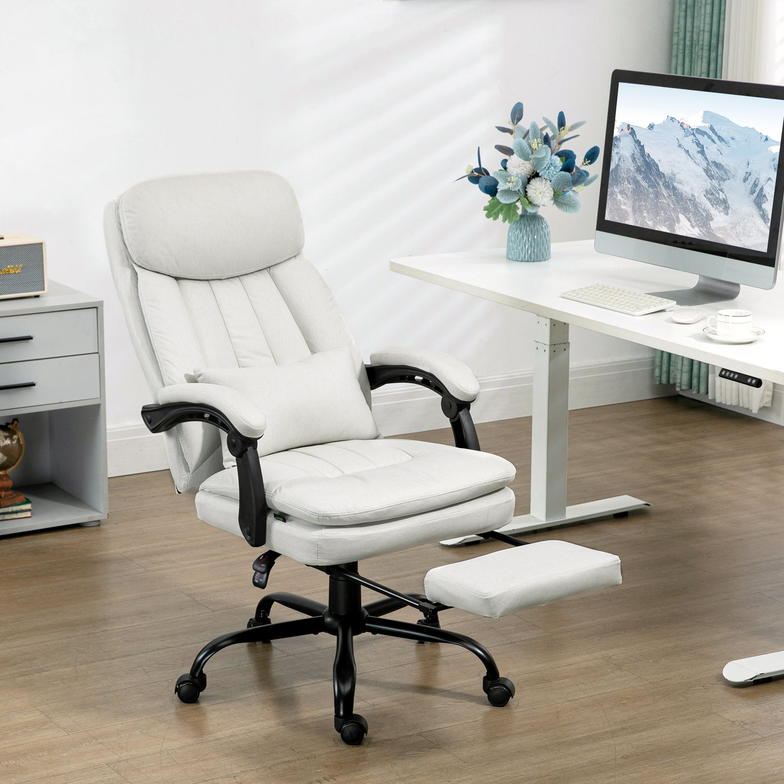 Microfibre Massage Chair Lumbar White | Cream