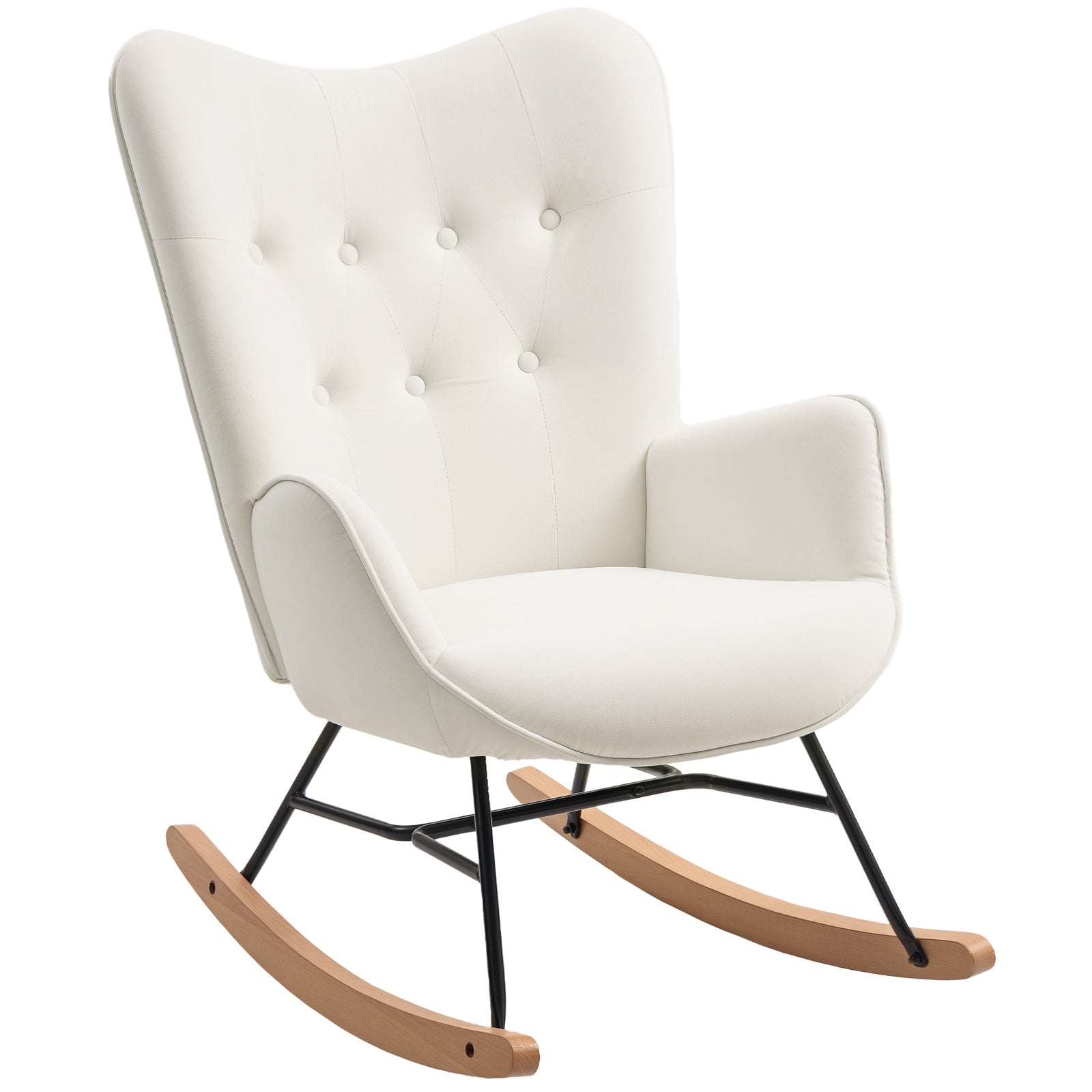 Upholstered Velvet Rocking Chair With Solid Wood Legs, Cream