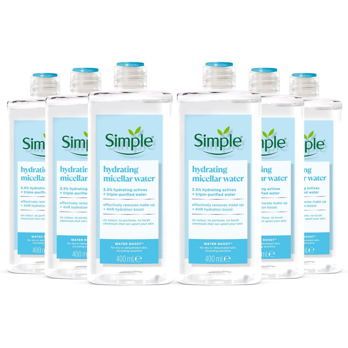 6 X 400ml Water Boost Micellar Cleansing Water For Dehydrated Skin | Set of 6 | White