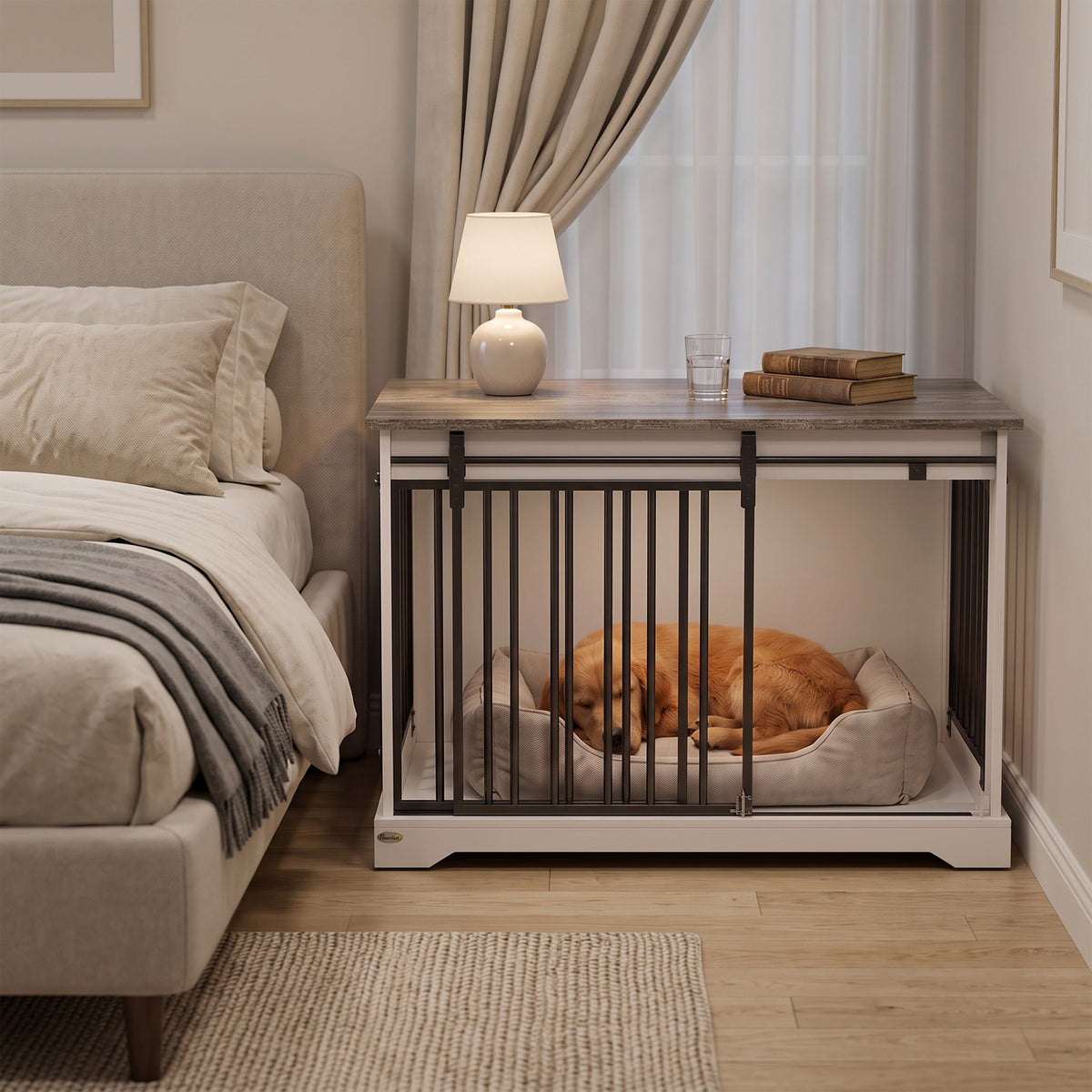 Dog Crate Furniture With Sliding Barn Door | 100cm | White