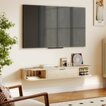 120 Cm Floating Tv Unit With Flip Drawer And Shelves | Natural