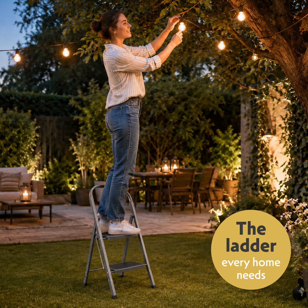 2 Step Ladder, Heavy-duty Steel Folding Home Diy Step Stool With Wide Non-slip Steps & Anti Slip Feet 150kg Capacity | 2 Step | Grey