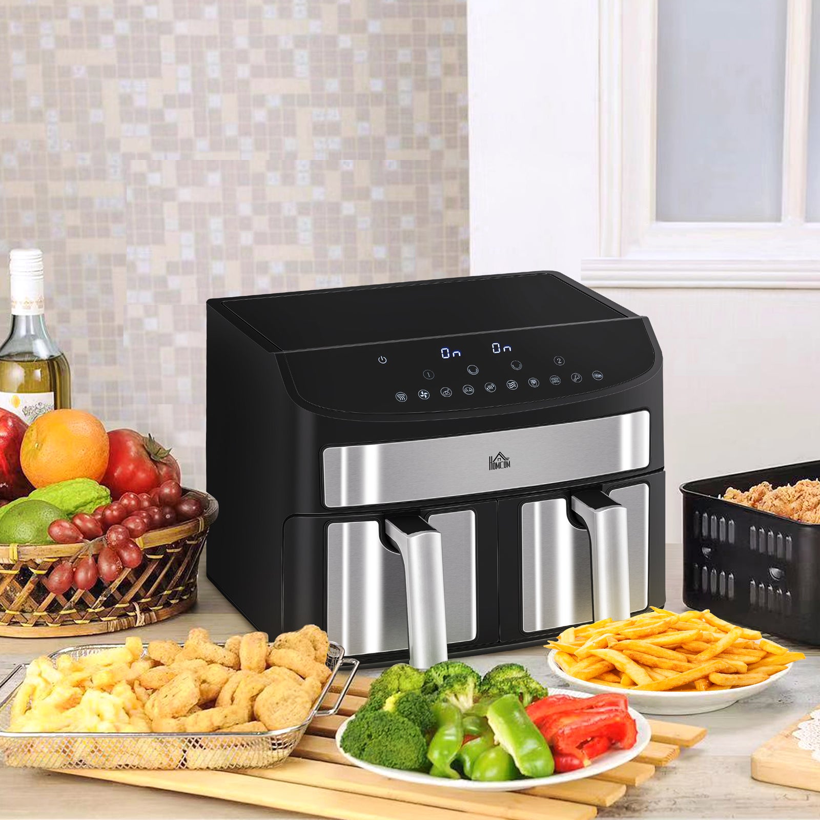 Oil Free Dual Air Fryer 10 In 1 8l With Sync Finish Timer