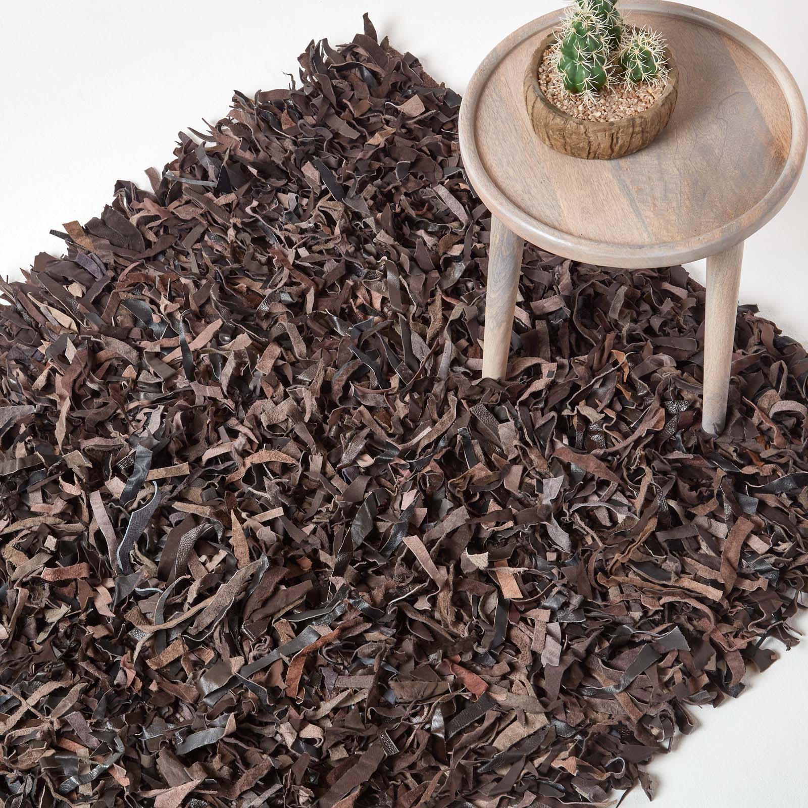 Dallas Leather Shaggy Rug | 120cm x 180cm | Chocolate