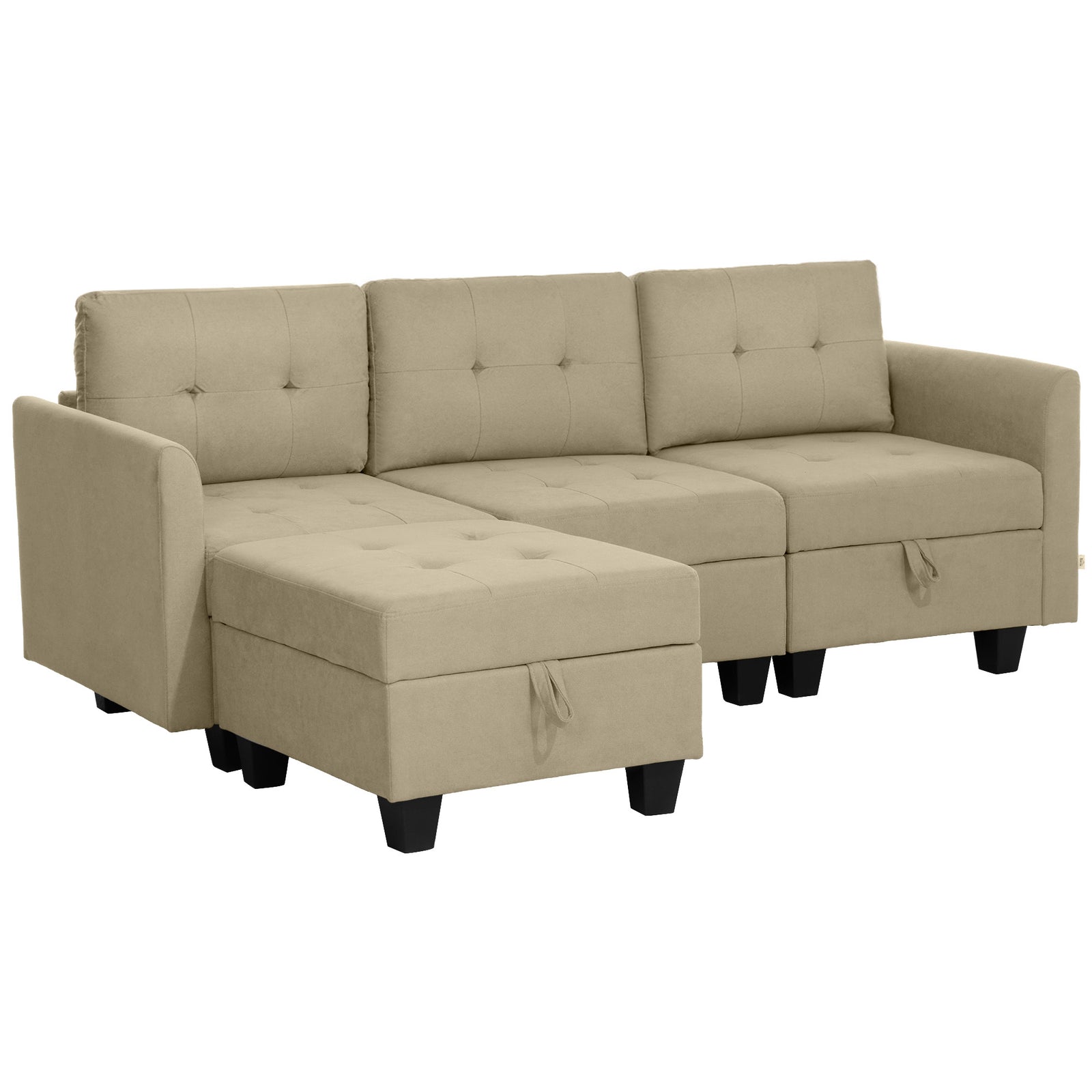 Convertible Modular Sectional Sofa With Storage Wood Frame | Large | Brown