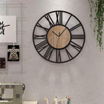 Metal Wood Decorative Wall Clock With Roman Numerals