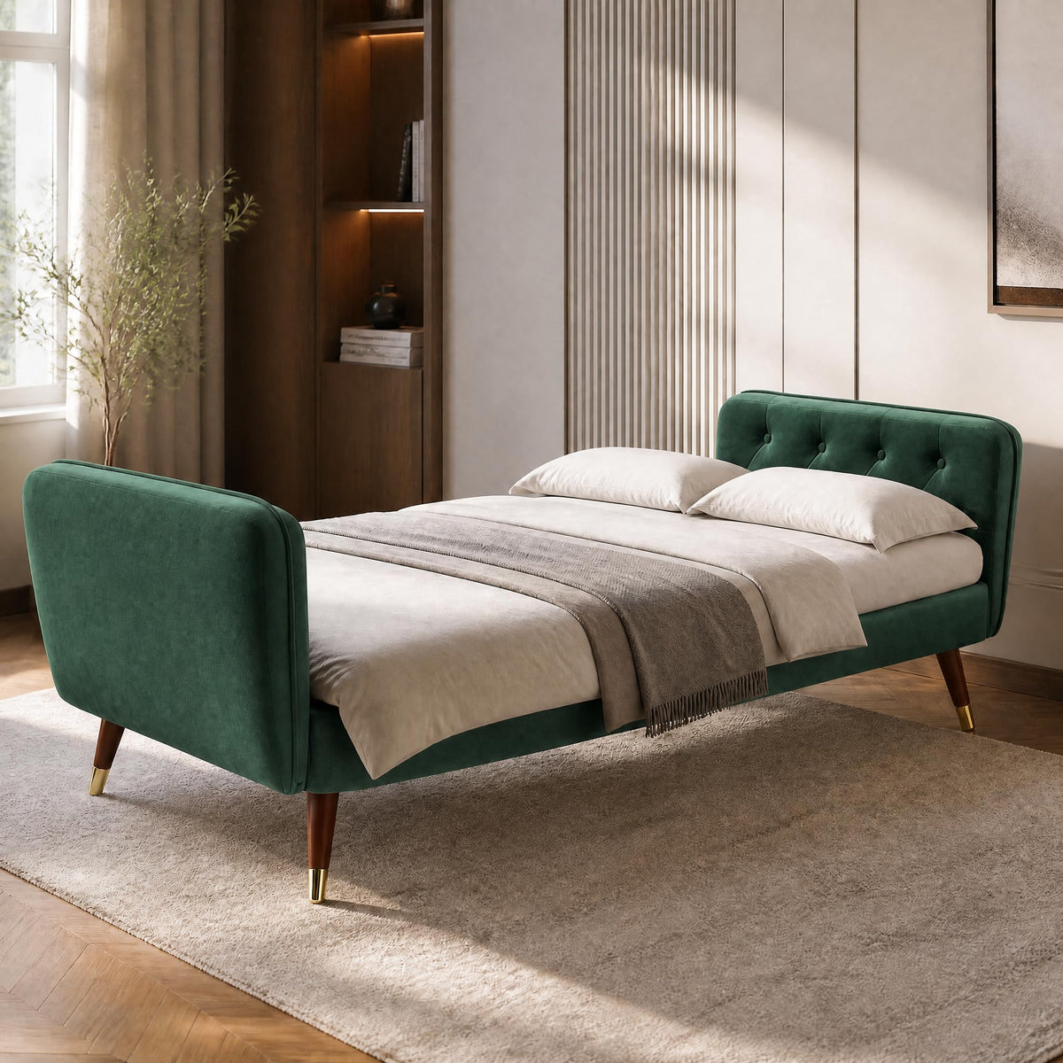 Victoria Velvet Sofa Bed 3 Seater | Green
