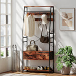 HOMCOM Coat Rack With Shoe Storage, Bench And 10 Hooks