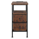 Bedside Table Side Cabinet Storage Nightstand Charging Station 2 Drawers | Brown