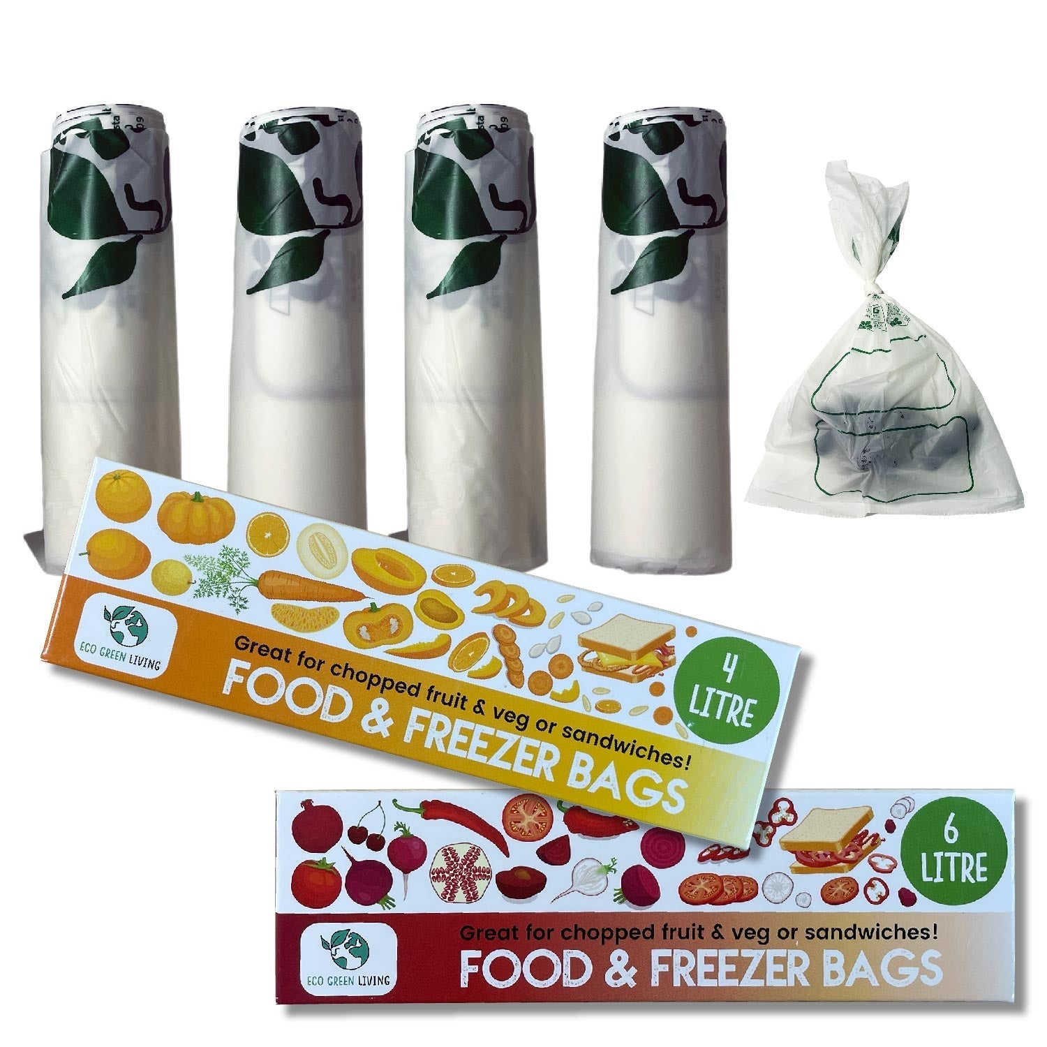 Certified Compostable Food & Freezer Bags Pack 4 Litre & 6 Litre (90 Bags Total)
