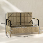 125l Garden Storage Bench, 2 Seater Pe Rattan Outdoor Bench | Khaki