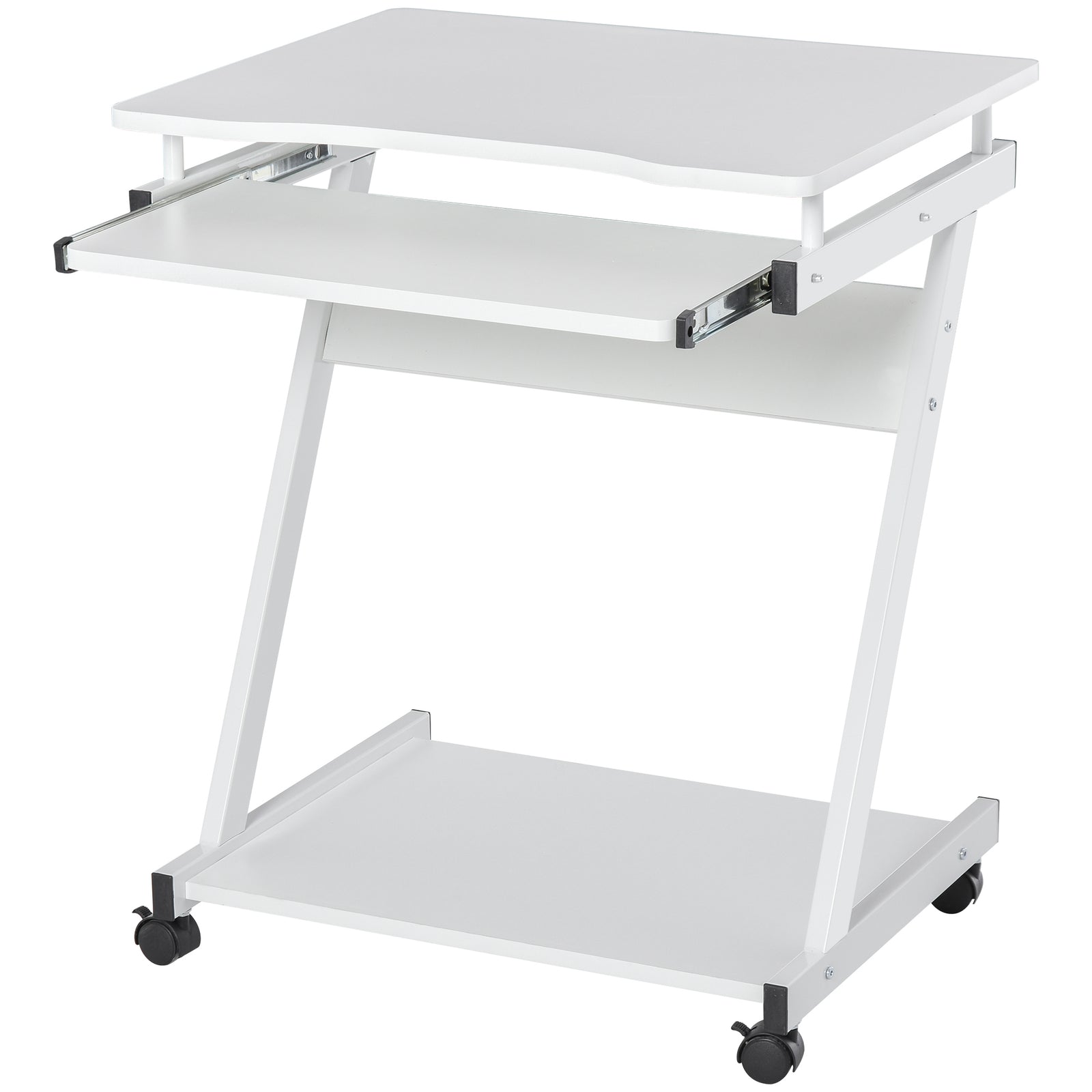 Movable Computer Desk, 4 Wheels, Tray | White