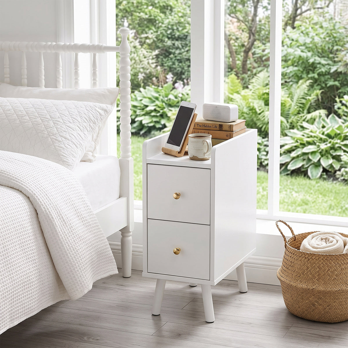 Modern Mdf Bedside Table With 2 Drawers | White