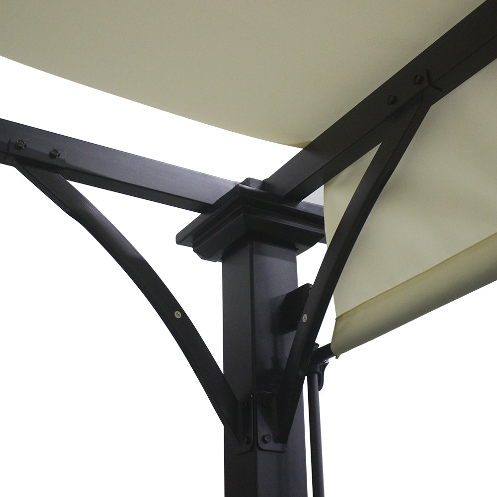 3m*3m*2.4m H Outdoor Pergola With Retractable & Pa-coated Polyester Canopy,heavy-duty Metal Frame Patio Gazebo For Backyard Or Garden
