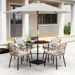 5 Piece Patio Rattan Dining Set, Removable Cushions | Brown