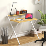 Folding Desk With 2-tier Shelf Home Office Maple Wood-effect
