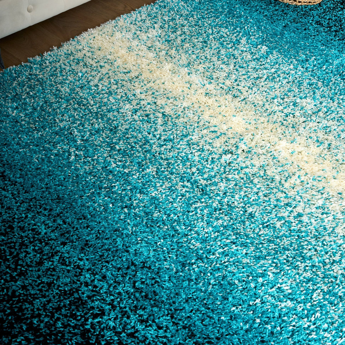 Blended Thick Shaggy Fluffy Deep Pile Living Room Rug | 200cm x 290cm | Teal