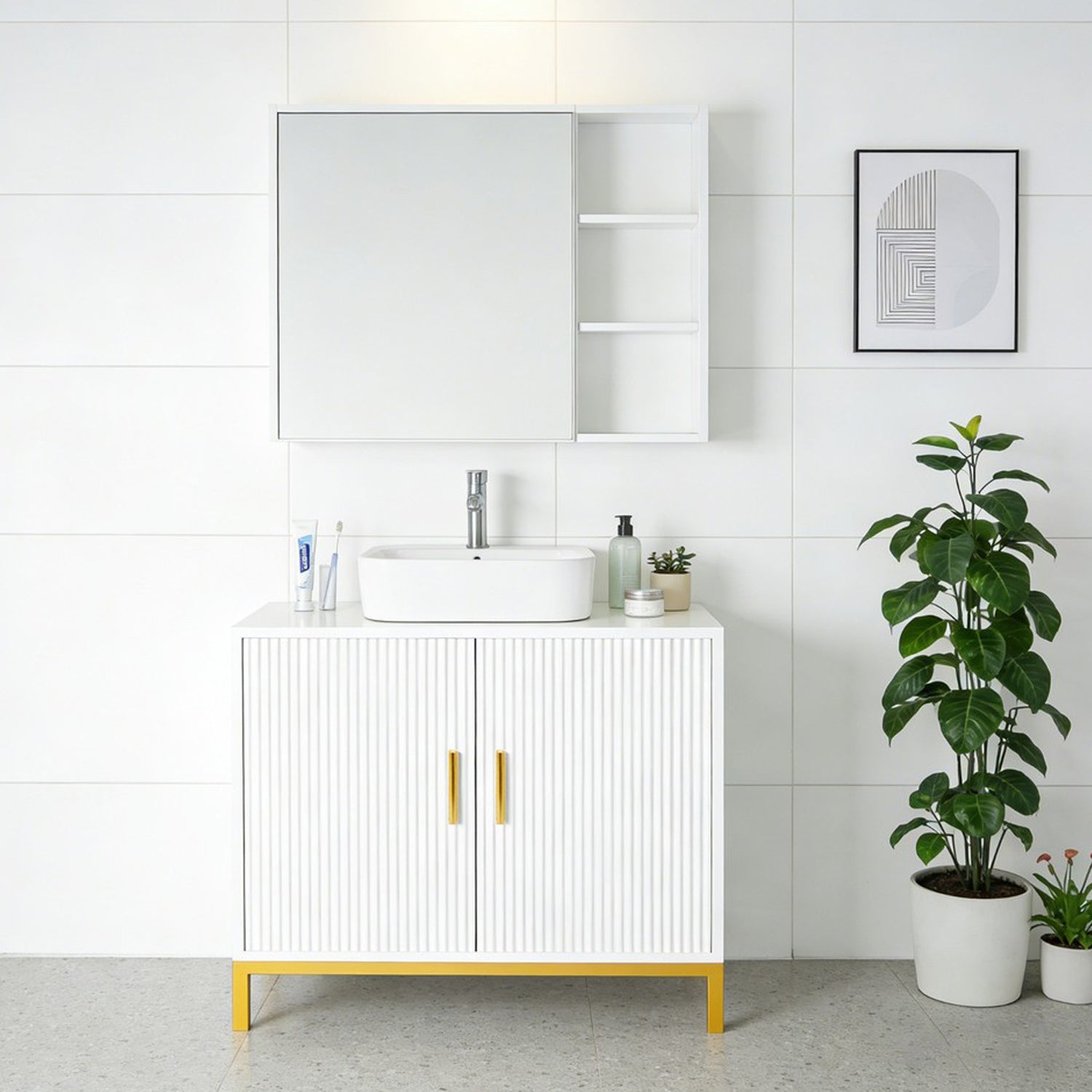 HYGRAD BUILT TO SURVIVE Under Sink Bathroom Storage Cabinet Vanity Unit – 2 Door White Cupboard With Shelf