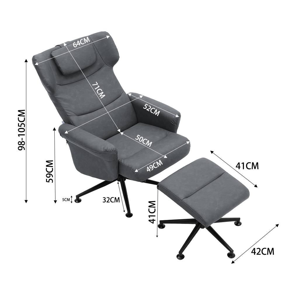 Faux Leather Swivel Armchair With Footstool | Grey
