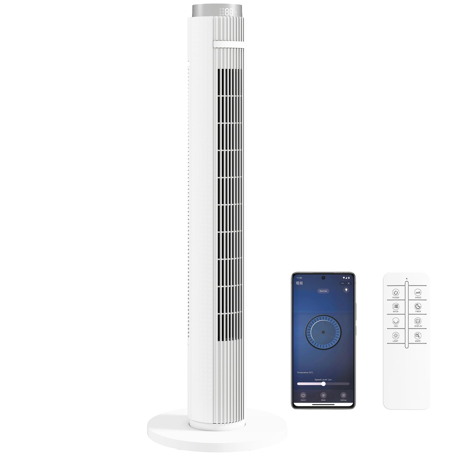 96cm Tower Fan, Standing Floor Fan With Remote Control | White