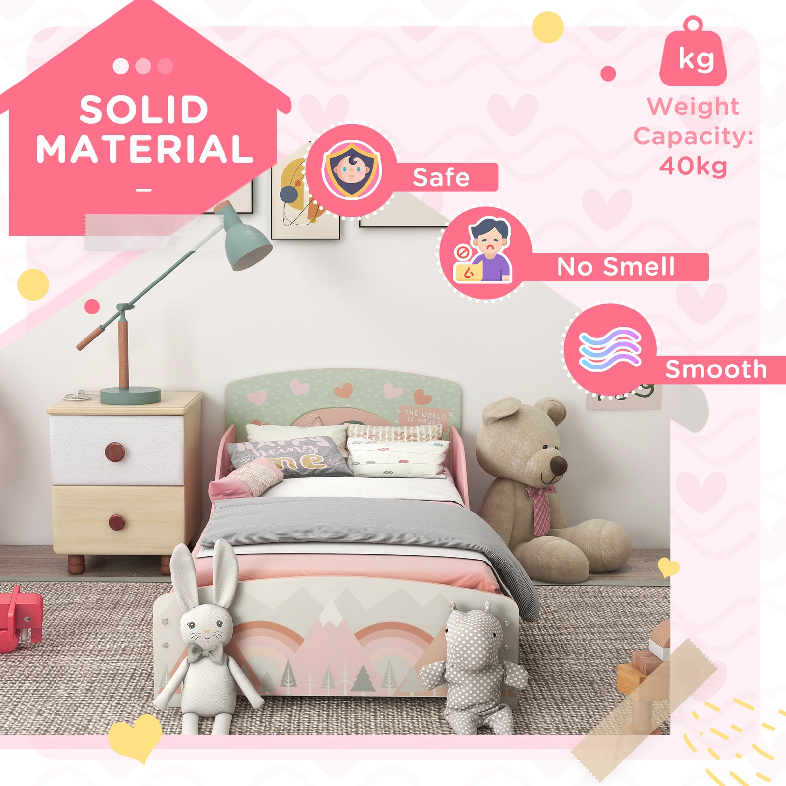 Toddler Bed Frame, Kids Bedroom Furniture For Ages 3-6 Years | Pink