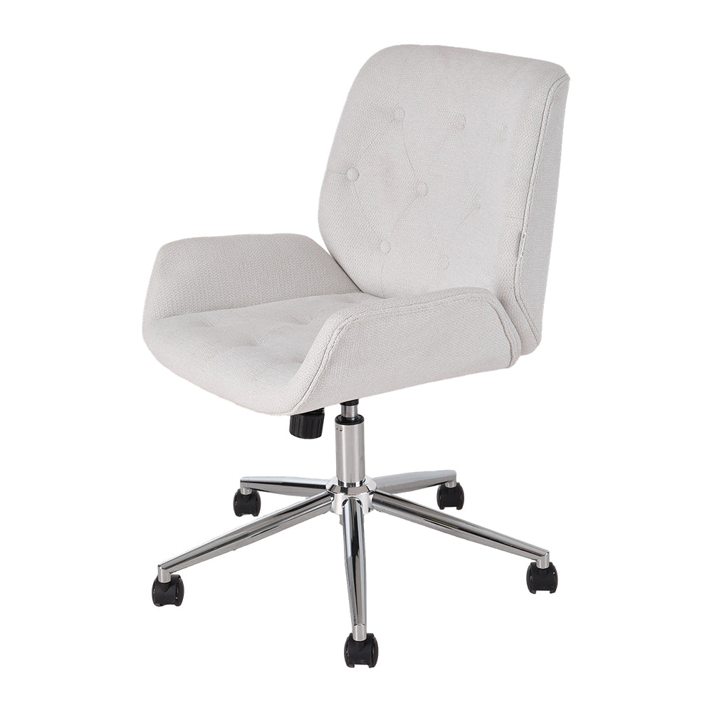 White Chenille Office Chair With High Back, Adjustable Height, And 360° Swivel
