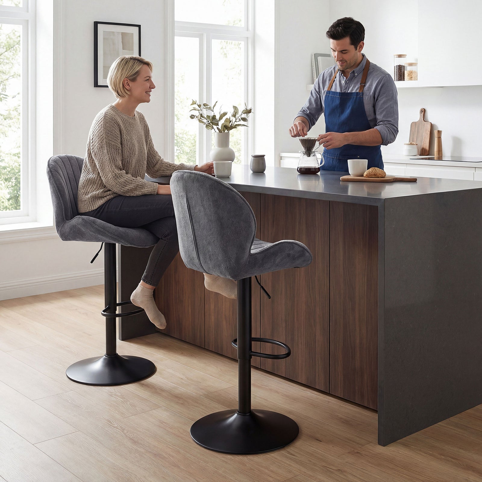 HOMCOM Modern Bar Stools Set Of 2, Swivel Counter Height Barstools, Grey