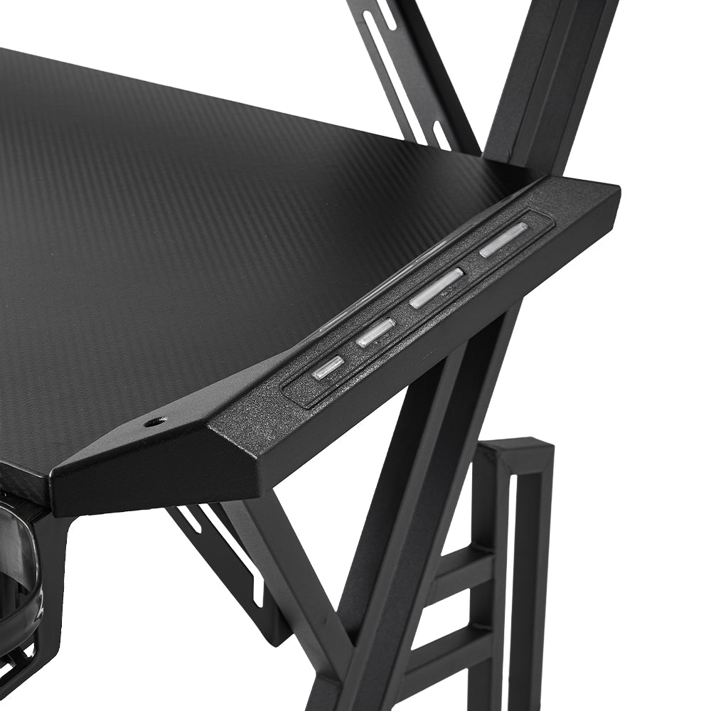 2-tier Gaming Desk With Mouse Pad, Cup Holder & Headphone Hook Sturdy Computer Table With Rgb Led Lights, App & Remote Control 120/140/160cm W | Large