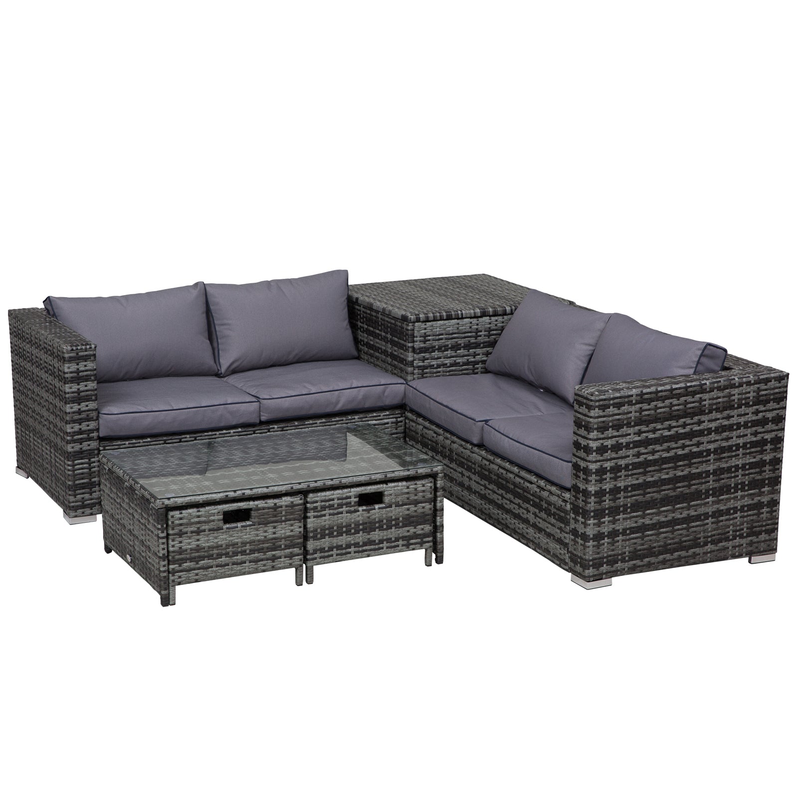 Rattan Furniture Sofa Storage Table Set W/ 2 Drawers Table | Gray