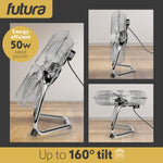 Floor Fan High Velocity Portable Chrome Fan Adjustable 3 Speed Standing Industrial Large Cooling Metal Gym Fan | 16" | Silver