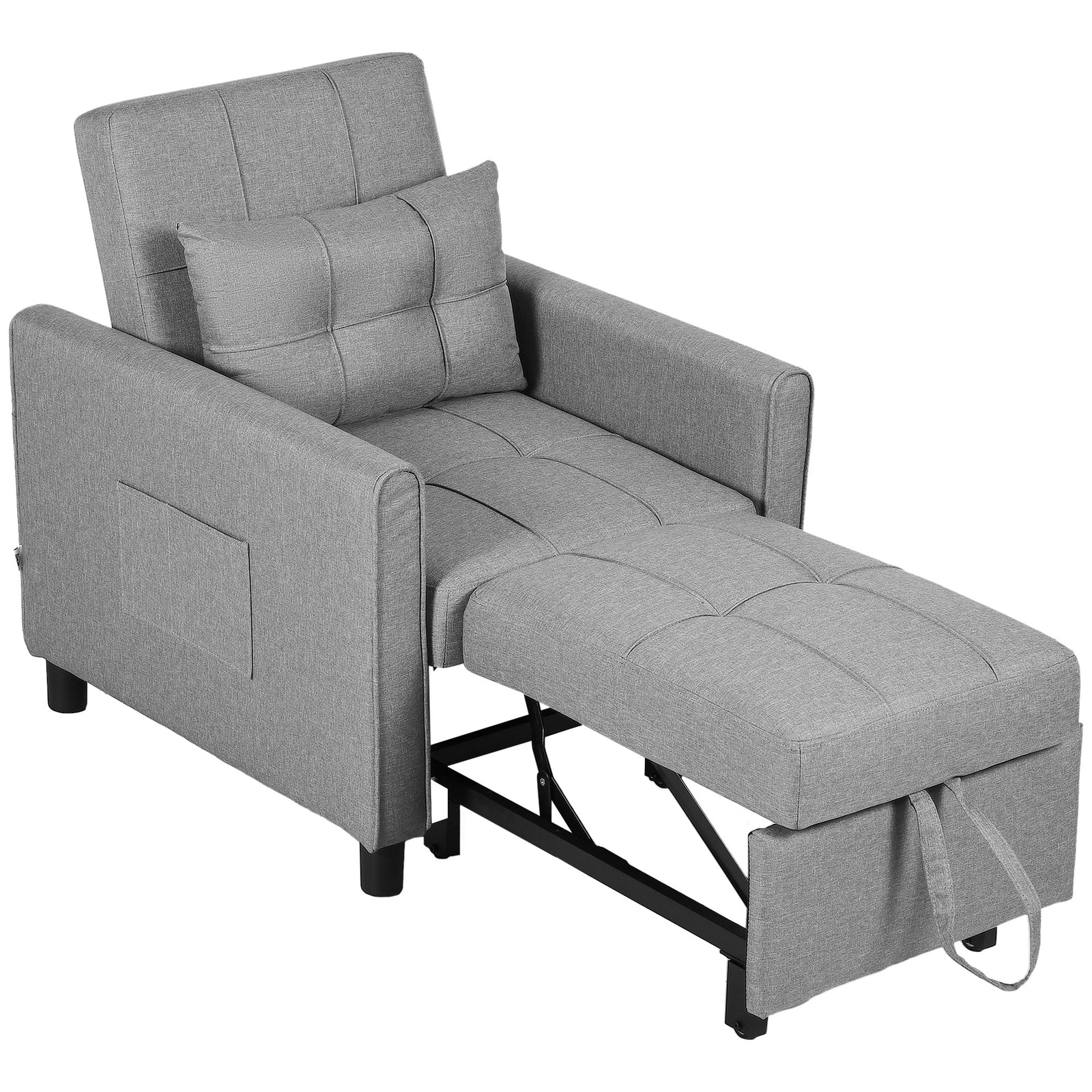 Pull Out Chair Bed Sleeper Chair With Pillow Side Pockets | One Size | Charcoal Gray