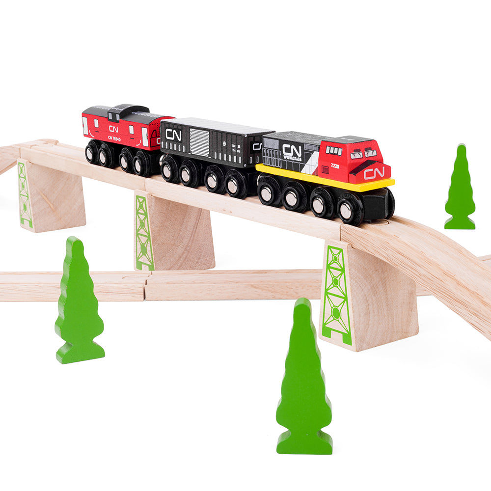 Wooden CN Train Engine with 3 Carriages