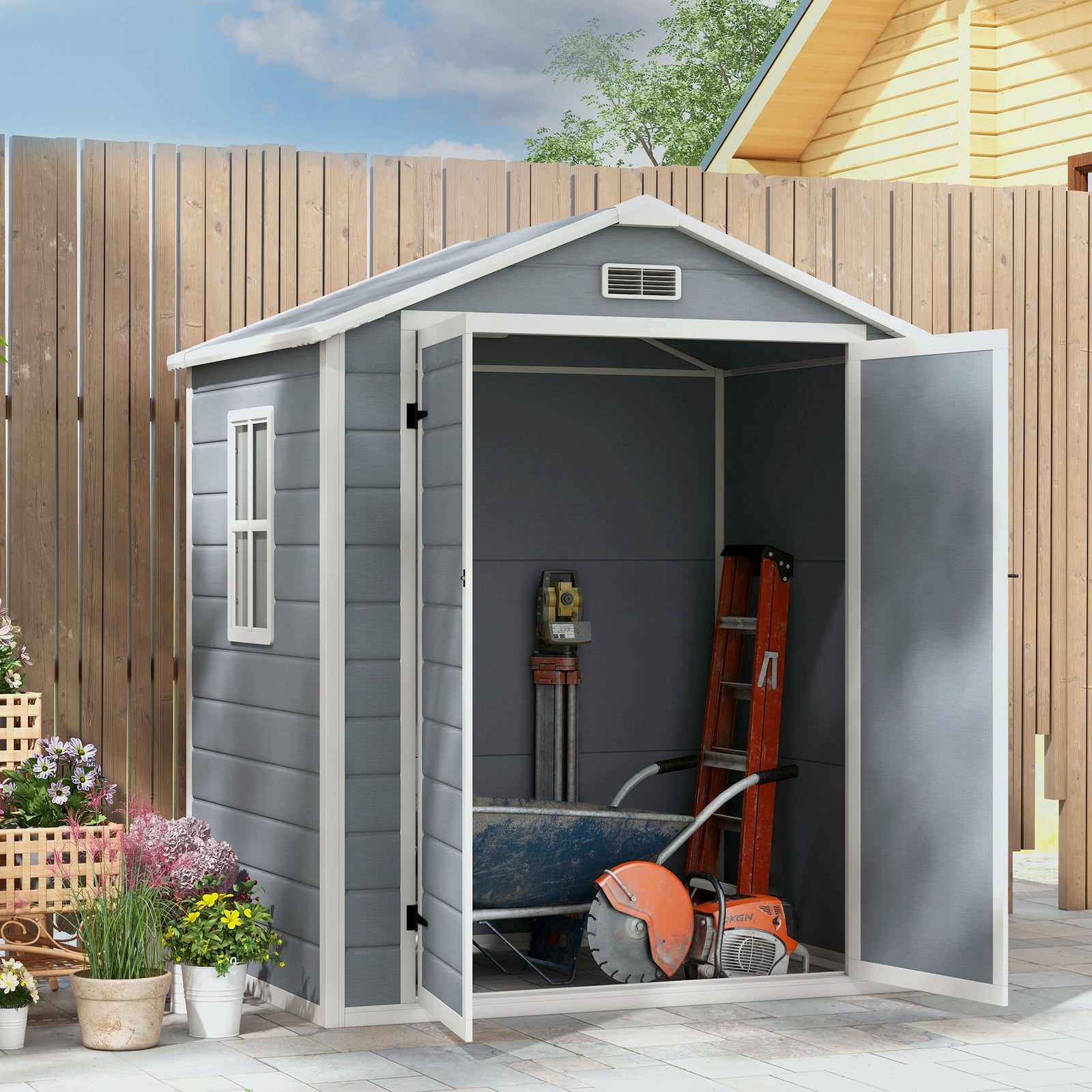 Garden Shed 6'x4.5' Plastic Tool Storage House W/ Doors
