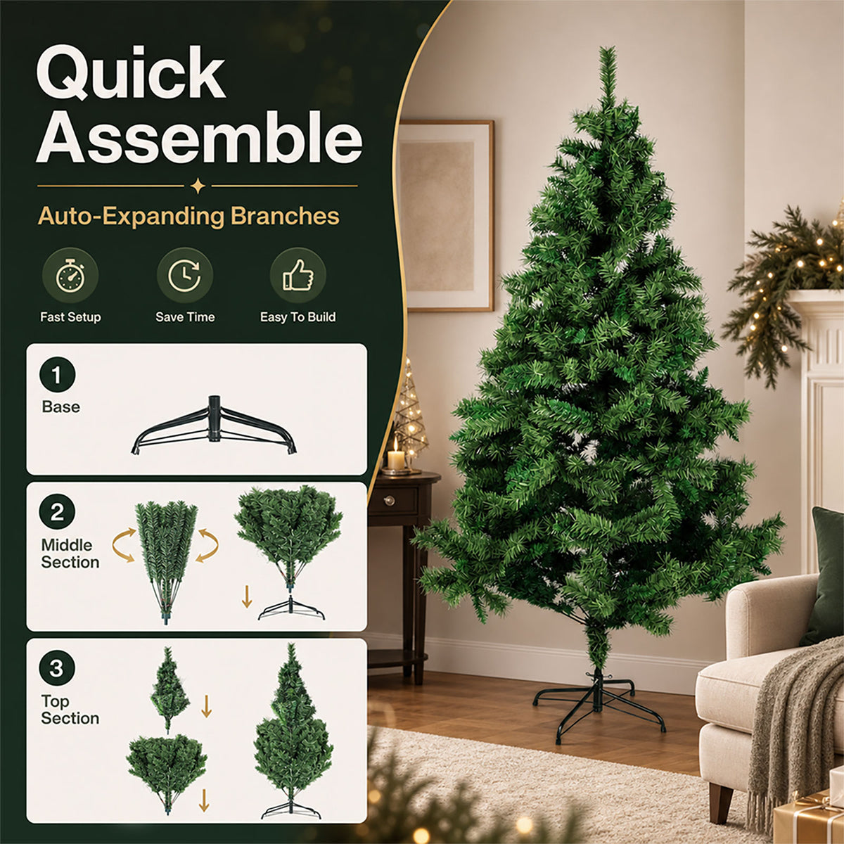 Santaco Christmas Tree 2.1m 797 Pvc Tips Metal Base Xmas Decor Indoor Green