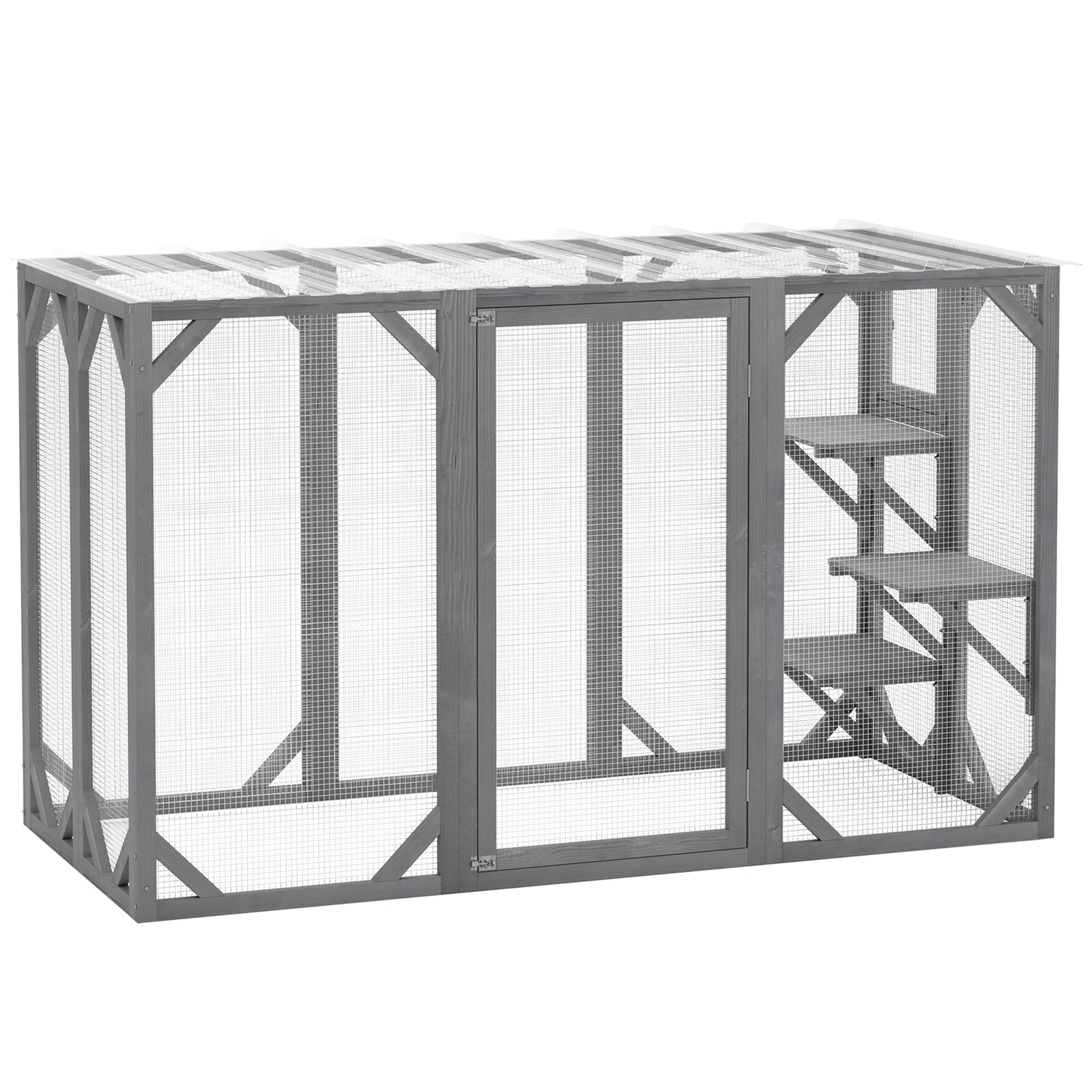 Wooden Cat House, 71" Catio Outdoor Cat Enclosure With 3 Platforms, Large Door