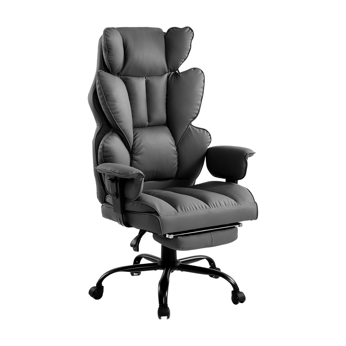 Height-adjustable Reclining Swivel Office Chair With Footrest | Dark Grey