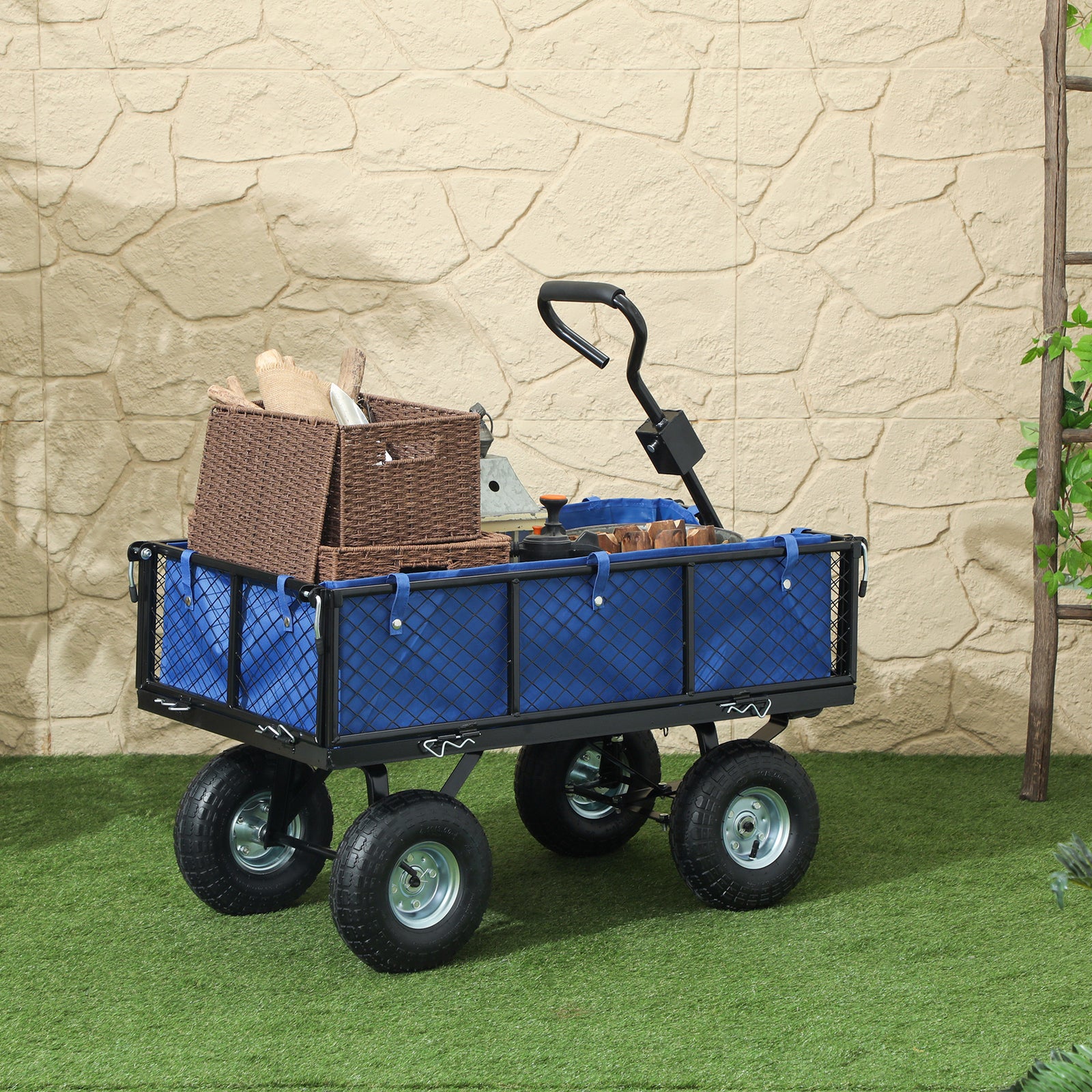 Garden Cart With Removable Liner, Quick-release Sides | Blue