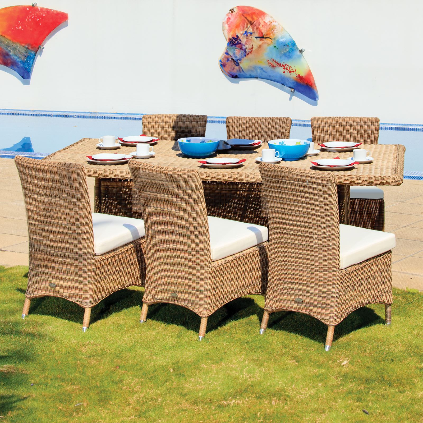 Barcelona Rattan 6 Seat Dining Set With Rectangle Table In 4 Seasons | 4 Seasons