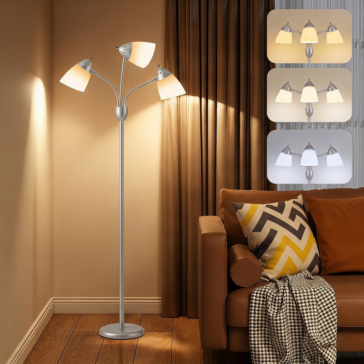 HOMCOM Arc Tree Floor Lamp With 3000k/4500k/6500k Colour Temperatures Silver