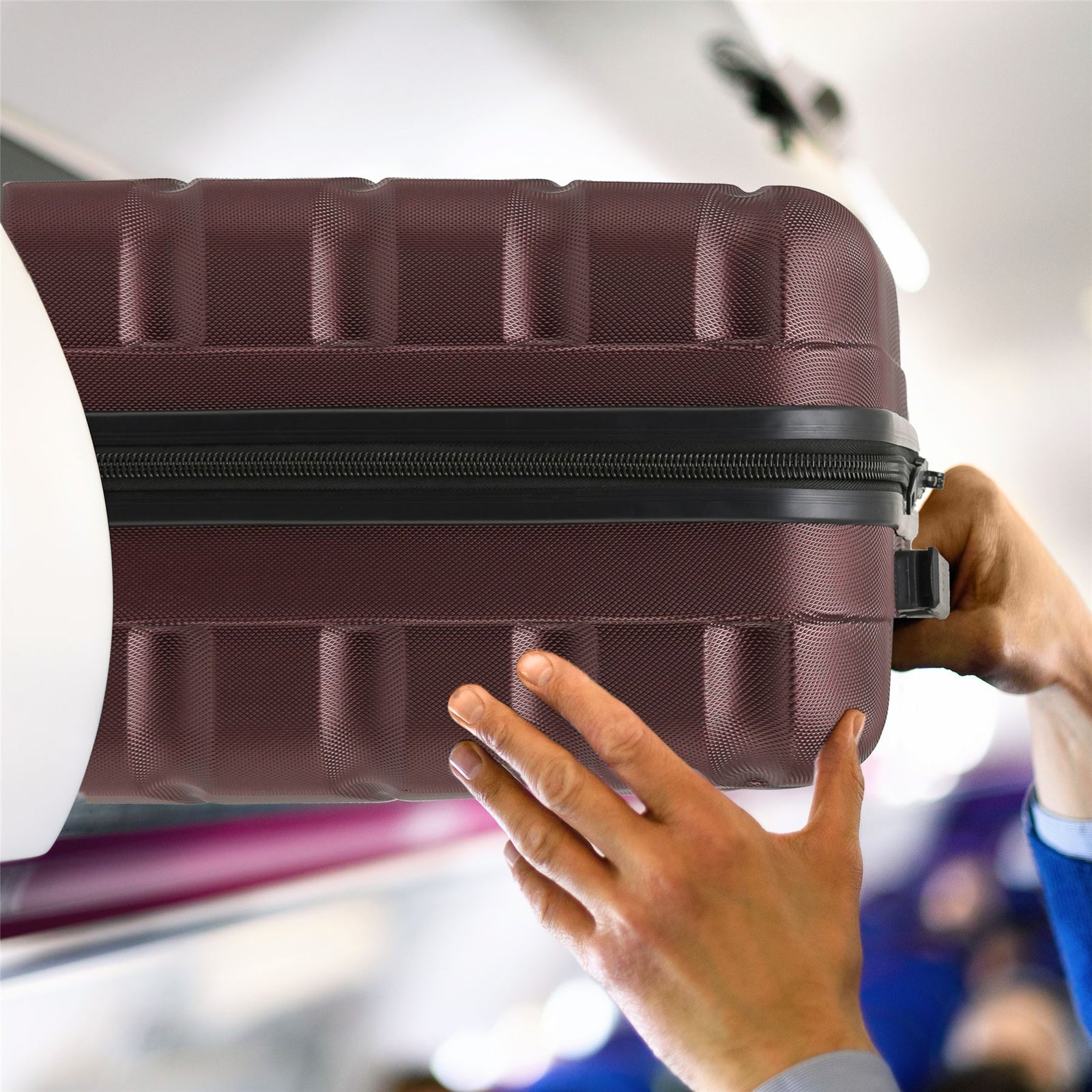 56x45x25cm Hard Cabin Suitcase - Lightweight 2-Wheel ABS Carry On Hand Luggage | Cabin | Burgundy