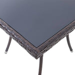 Brown PE Rattan Square Table with 5mm Black Silk-Printed Tempered Glass Top - 80cm X 72cm H