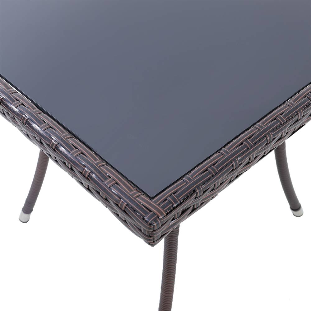 Brown PE Rattan Square Table with 5mm Black Silk-Printed Tempered Glass Top - 80cm X 72cm H