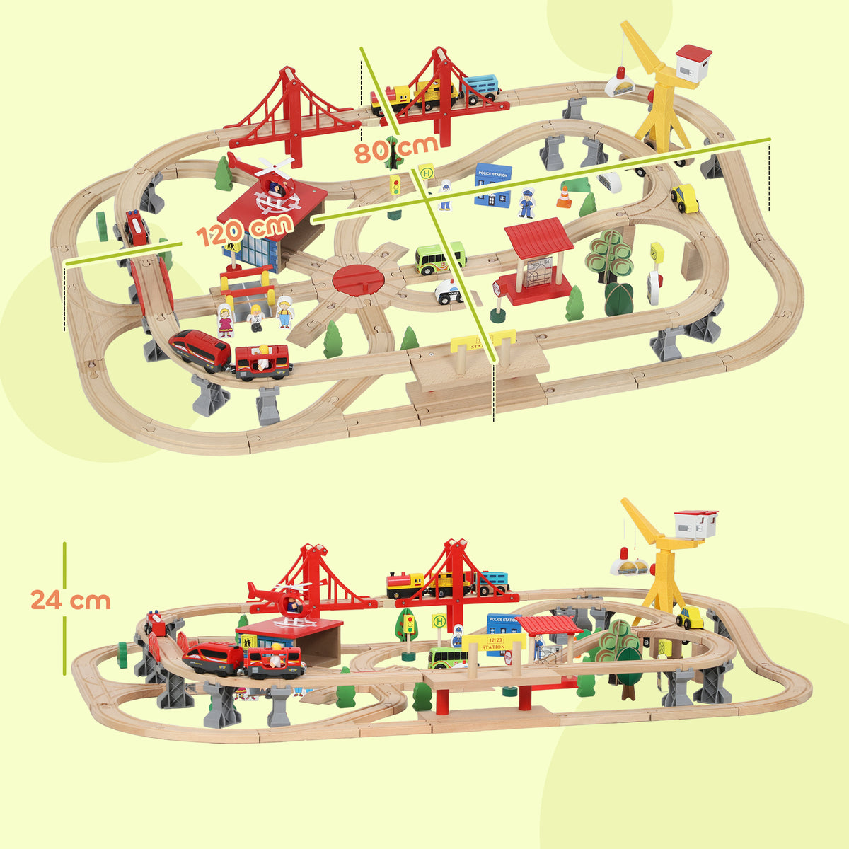 AIYAPLAY 133 Piece Wooden Train Set, Toy Train Set With Crane For 3+ Years