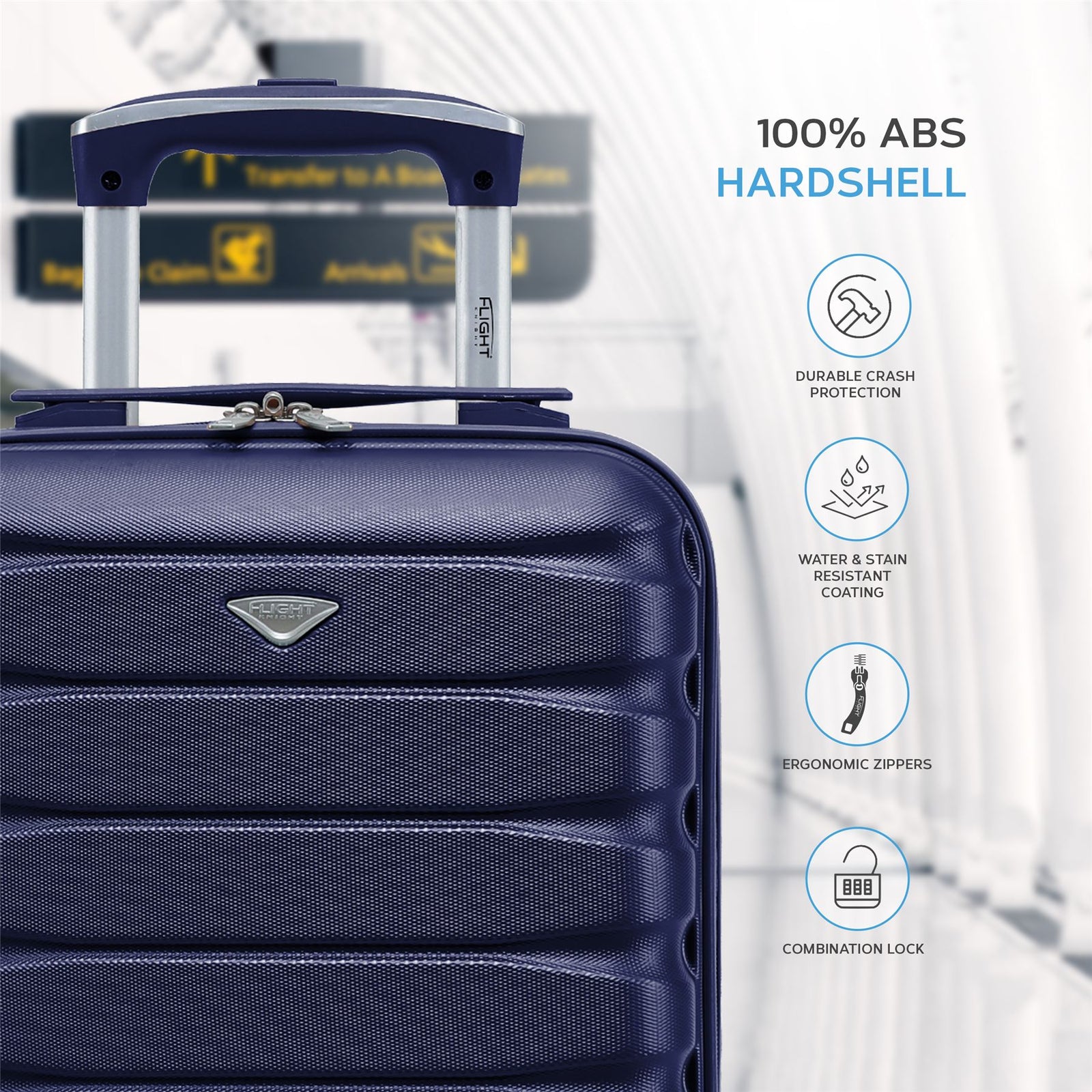 40x30x20cm Cabin Carry-on Suitcase - Lightweight, Durable, 4-wheel Luggage - 100+ Airlines Approved | Cabin | Navy Blue