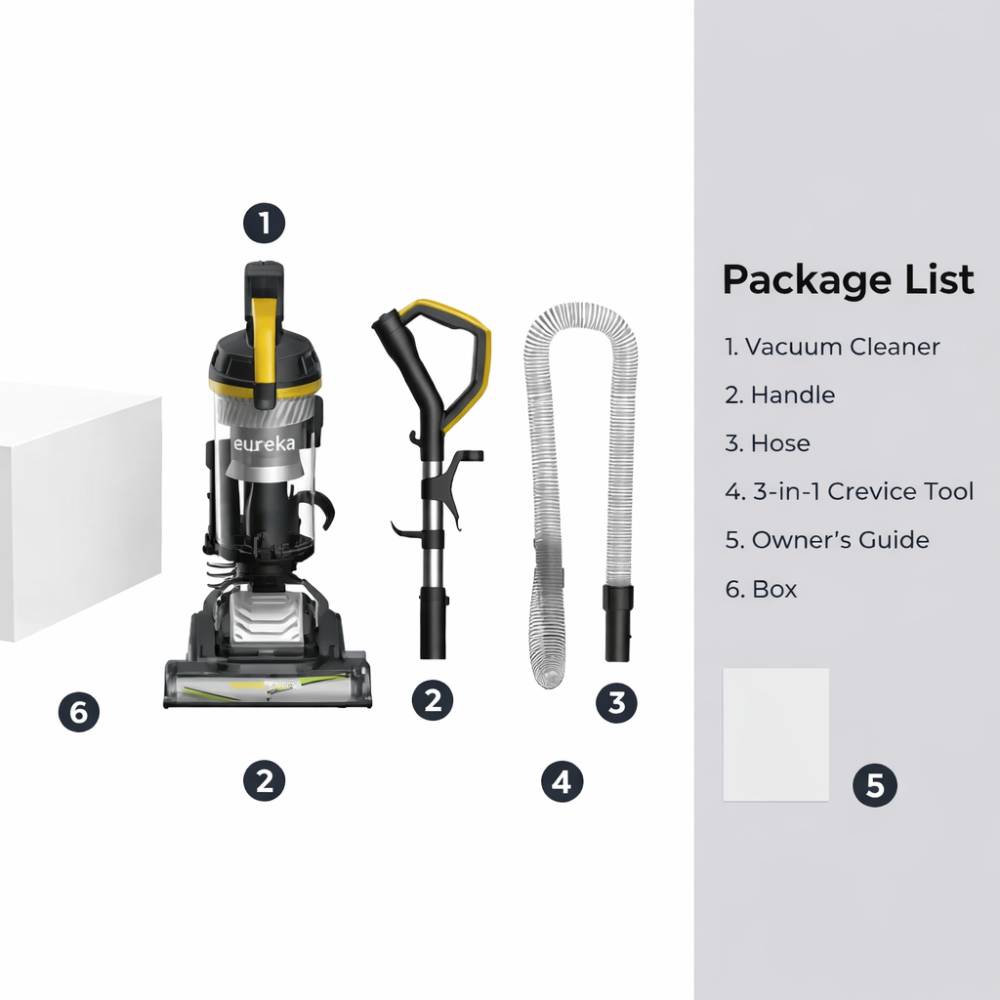 Upright Vacuum Cleaner, 4.2kpa Dual Motor Suction, UEU610,2.2l Dust Cup, Tangle-free Cyclonic System, Led Headlight, 150° Steering (Not included Dusting Brush and Pet Tools)