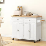 Rolling Kitchen Island Cart With Rubber Wood Top, Spices Cream White