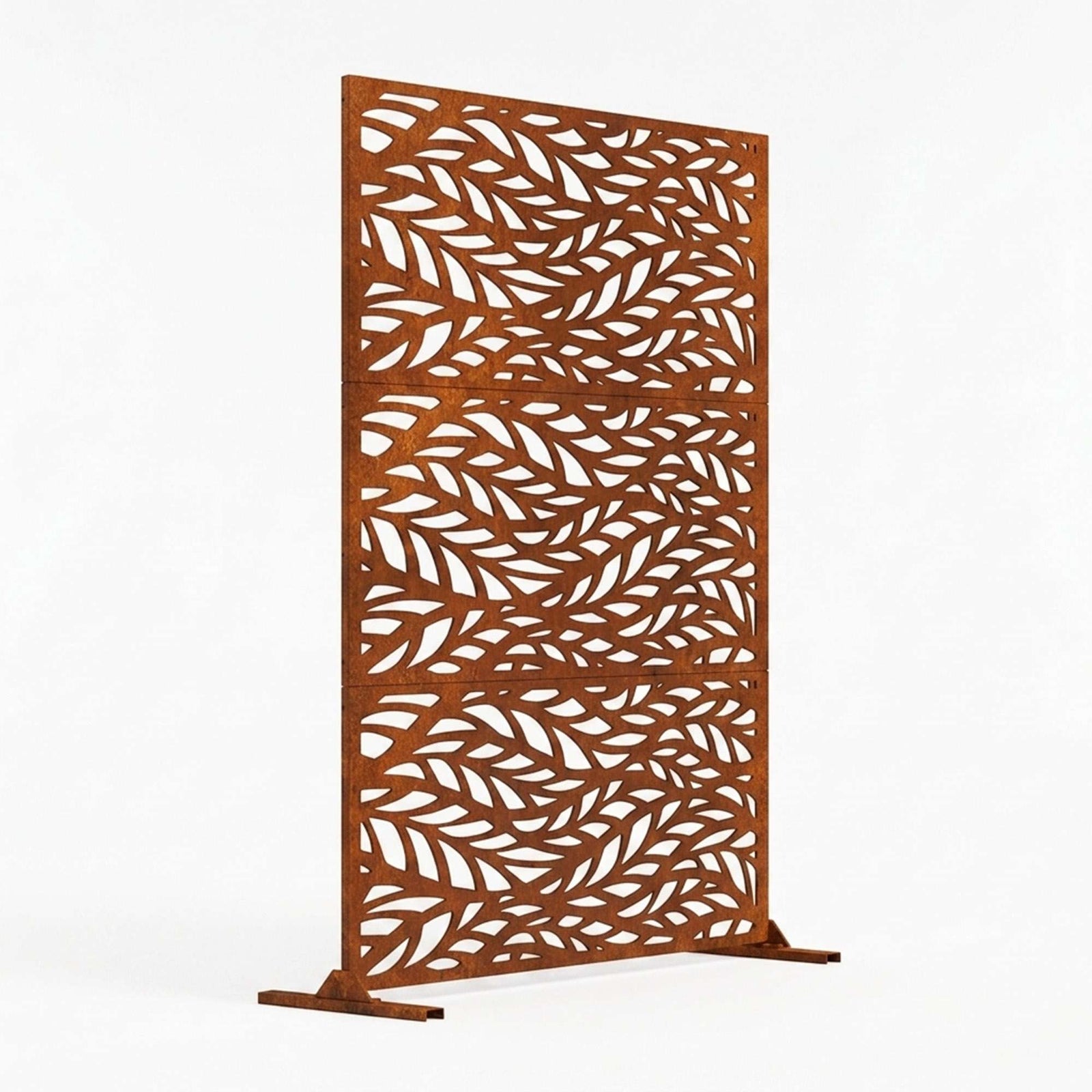 Indoor Outdoor Metal Privacy Screen - Leaf Pattern | Rust