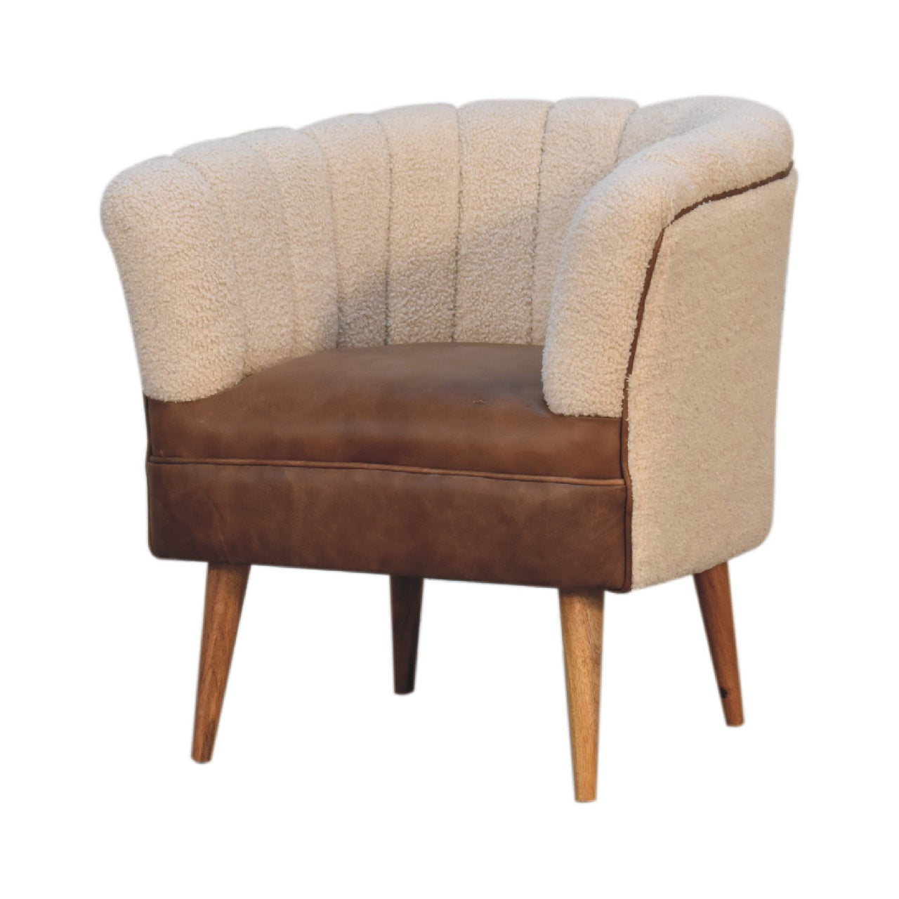 Solid Mango Wood Boucle Cream Buffalo Armchair