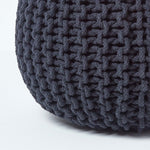 HOMESCAPES Black Round Cotton Knitted Pouffe Footstool